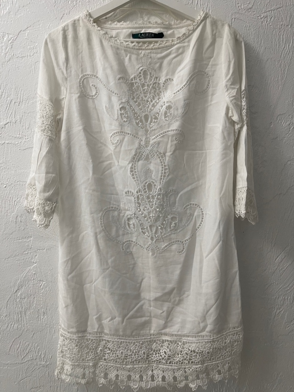 Ralph Lauren White Embroidered Cotton Dress, Size XSmall